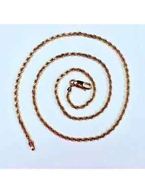 Estate 14K Solid Yellow Gold 2mm Wide Diamond Cut Rope Twist Chain Necklace 18"